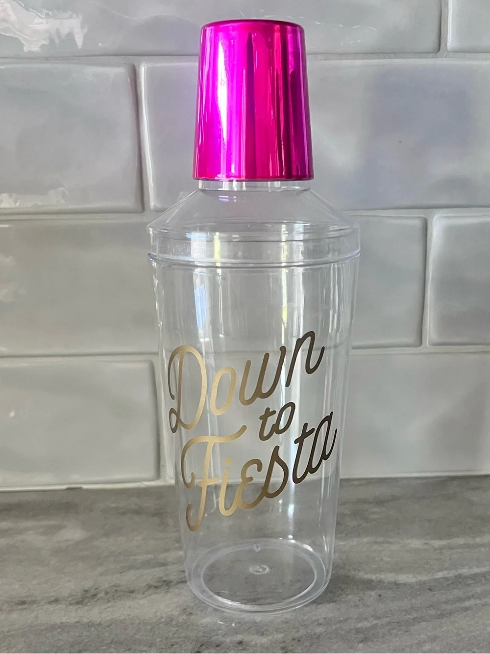 Clear 'Down to Fiesta' Drink Shaker with Pink Shot Cup & Pair of Cactus Stirrers